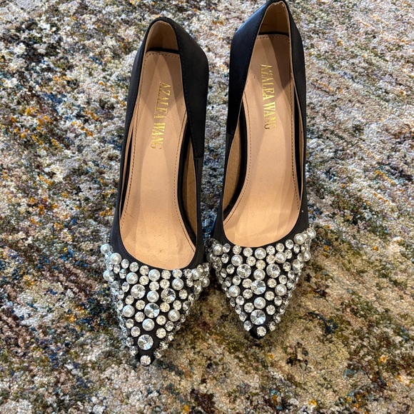 Azalea Wang Shoes - Elegant Black Heels with Crystal and Pearl Accents